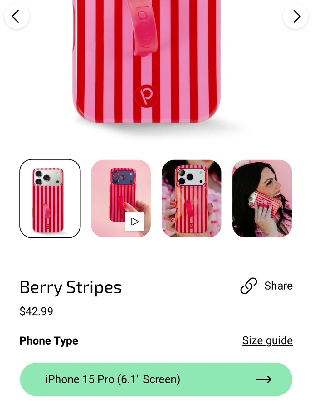 Loopy Case in Berry Stripes for iPhone 15 Pro